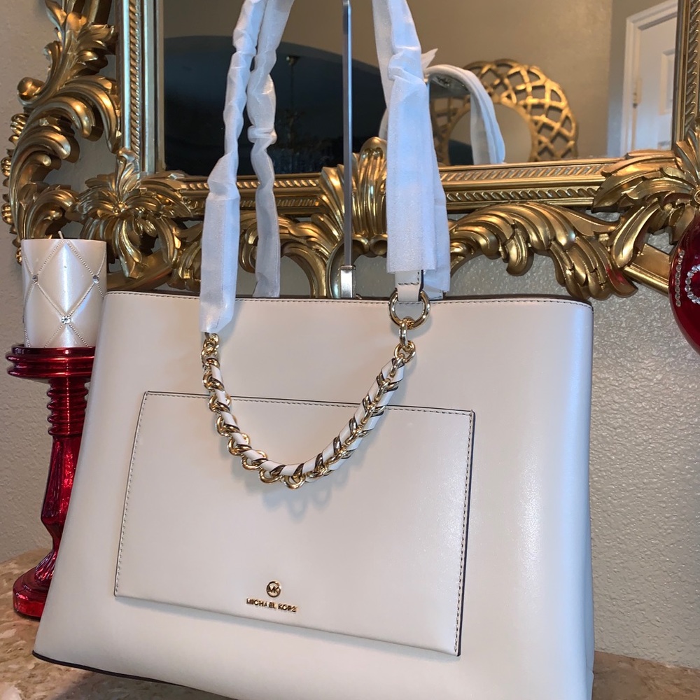 🎊HP🎊NWT $378 Michael Kors Cece Ribbon Chain Leather Tote